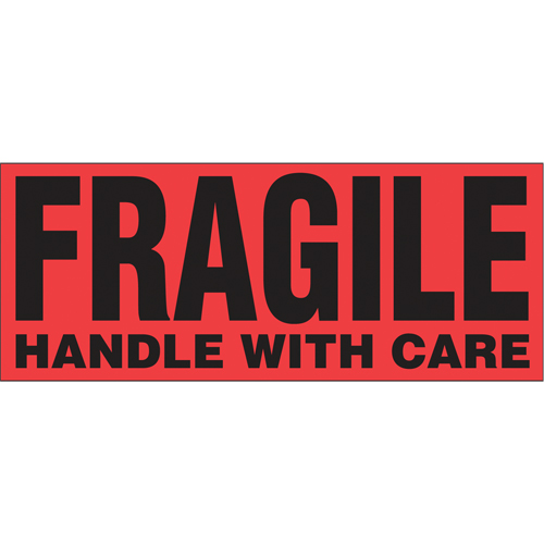 "Fragile Handle with Care" Special Handling Labels, 5" L x 2" W, Black on Red Auto-Cam