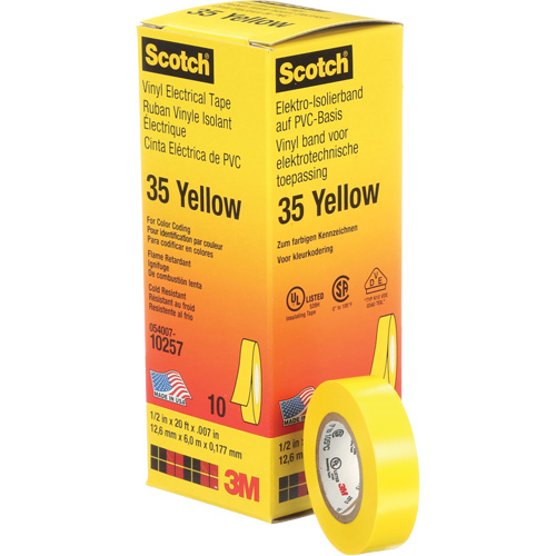 Scotch&reg; 35 Colour Coded Tape, 12.7 mm (1/2") x 6.1 m (20'), Yellow, 7 mils Auto-Cam