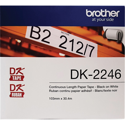 Continuous Paper Tape Labels, 103 mm x 100'/30.4 m, Black on White Auto-Cam
