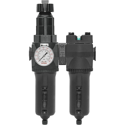 Filtre/r&eacute;gulateur + filtre coalescent drain manuel avec bol en m&eacute;tal Modulair 400, 1/4" NPT, 200 psi, Capacit&eacute; de 9,1 oz liq. Auto-Cam