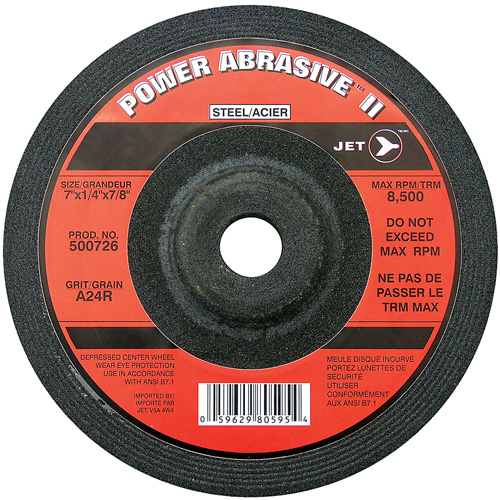 A24R POWER ABRASIVE Grinding Wheel, 7" x 1/4", 7/8" Arbor, Type T27 Auto-Cam