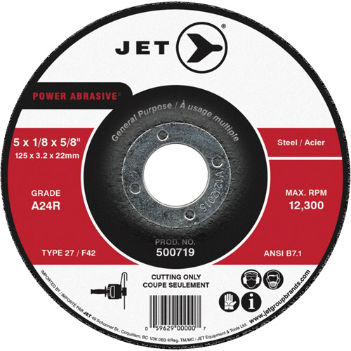 Power Abrasive Cut-Off Wheel, 7" x 1/8", 7/8" Arbor, Type 27, 8500 RPM Auto-Cam
