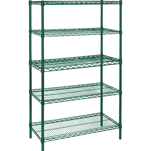 Heavy-Duty Green Epoxy Finish Wire Shelving, 5 Tiers, 36" W x 74" H x 18" D Auto-Cam