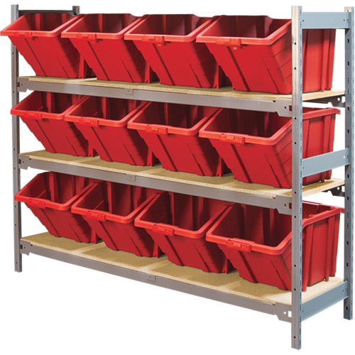 Wide Span Shelving with Jumbo Plastic Bins, Steel, Boltless, 800 lbs. Capacity, 66" W x 60" H x 18" D Auto-Cam