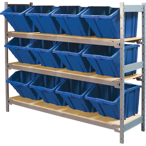 Wide Span Shelving with Jumbo Plastic Bins, Steel, Boltless, 800 lbs. Capacity, 66" W x 60" H x 18" D Auto-Cam