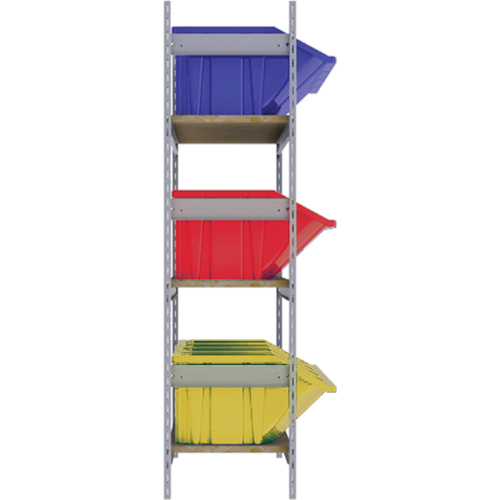 Wide Span Shelving with Jumbo Plastic Bins, Steel, Boltless, 800 lbs. Capacity, 66" W x 60" H x 18" D Auto-Cam