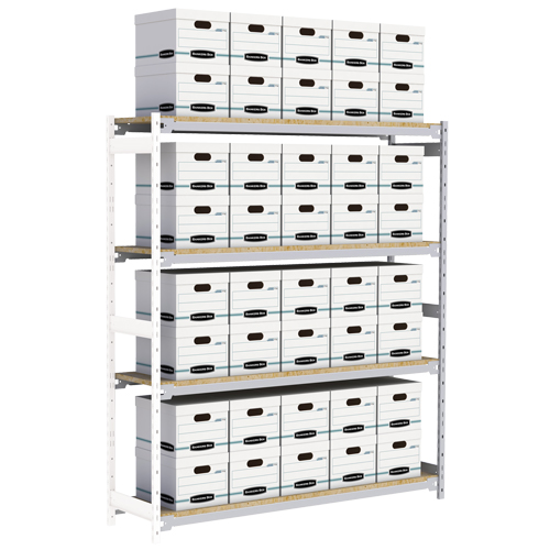 Wide Span Record Storage Shelving, Steel, 4 Shelves, 72" W x 18" D x 84" H, Add-On Kit Auto-Cam