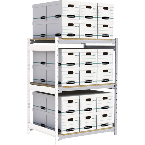 Wide Span Record Storage Shelving, Steel, 3 Shelves, 42" W x 32" D x 60" H, Add-On Kit Auto-Cam