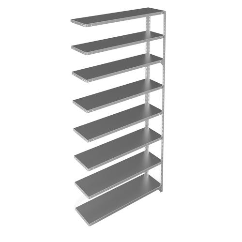 Shelving Unit, Galvanized Steel, Slotted Angle, 300 lbs. Capacity, 48" W x 96" H x 12" D Auto-Cam
