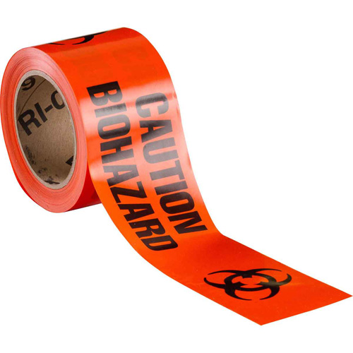 Barricade Tape, English, 3" W x 200' L, 3 mils, Black on Orange Auto-Cam
