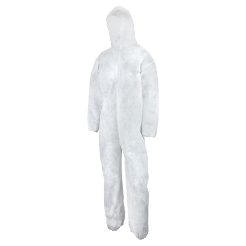 Heavy Weight Coveralls, Medium, White, Polypropylene Auto-Cam