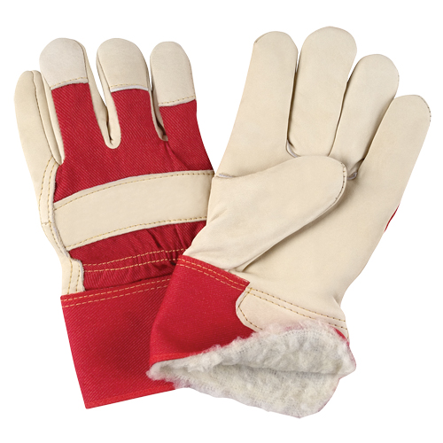Gants d'ajusteur rouge & blanc doubl&eacute;s pour l'hiver de premi&egrave;re qualit&eacute;, Grand, Paume en Cuir fleur de vache, Doublure en Boa Auto-Cam