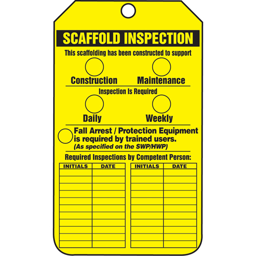 &eacute;tiquettes de s&eacute;curit&eacute; d'inspection et de contr&ocirc;le de l'&eacute;tat de l'&eacute;quipement, Papier cartonn&eacute;, 3-1/8" la x 5-7/8" h, Anglais Auto-Cam