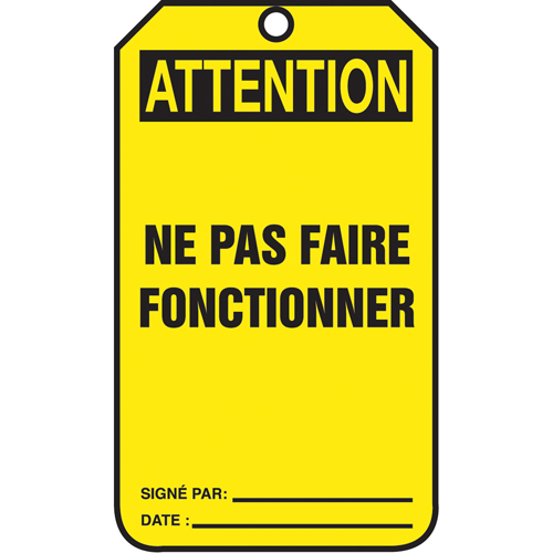 Lockout Tags, Cardstock, 3-1/8" W x 5-7/8" H, French Auto-Cam