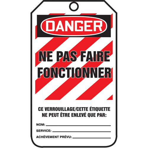 Lockout Tags, Cardstock, 3-1/8" W x 5-7/8" H, French Auto-Cam