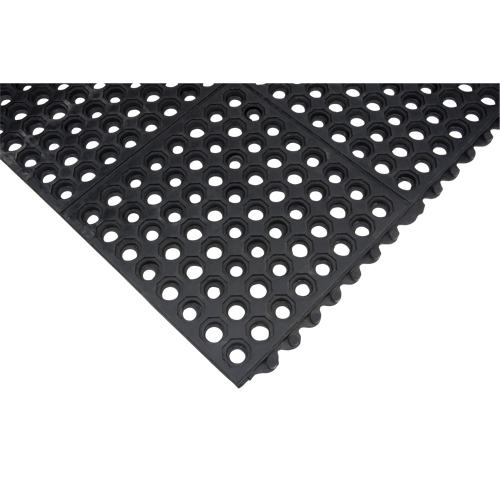 Tapis modulaire antifatigue, Nid d'abeilles, 3' x 3' x 1/2", Noir, Caoutchouc naturel Auto-Cam
