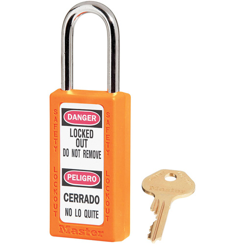 411 Zenex Safety Padlocks, Orange, Keyed Alike, Thermoplastic, 1-1/2" Width Auto-Cam