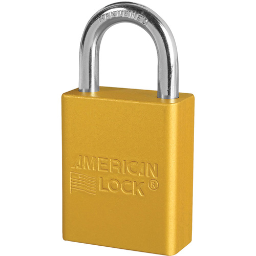 American Lock&reg; Safety Padlocks, Yellow, Keyed Alike, Aluminum, 1-1/2" Width Auto-Cam