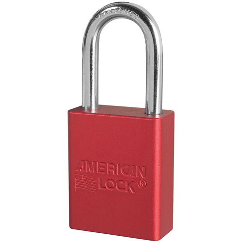American Lock&reg; Safety Padlocks, Red, Keyed Alike, Aluminum, 1-1/2" Width Auto-Cam