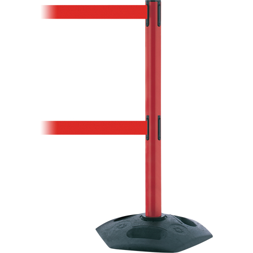 Poteau robuste &agrave; ligne double, Plastique, 38" h, Ruban Rouge, Longueur du ruban 13' Auto-Cam