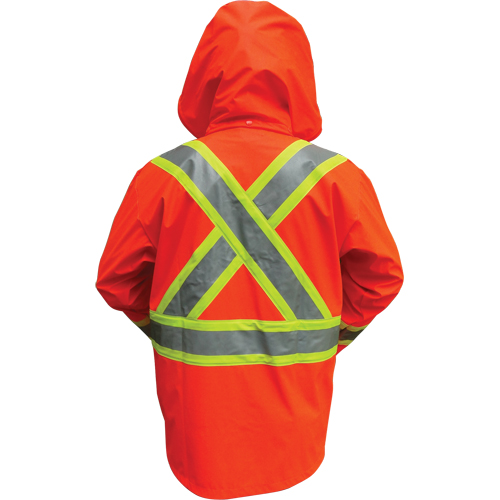 Hi-Vis FR/PU Safety Rain Jackets, Small, High Visibility Orange Auto-Cam