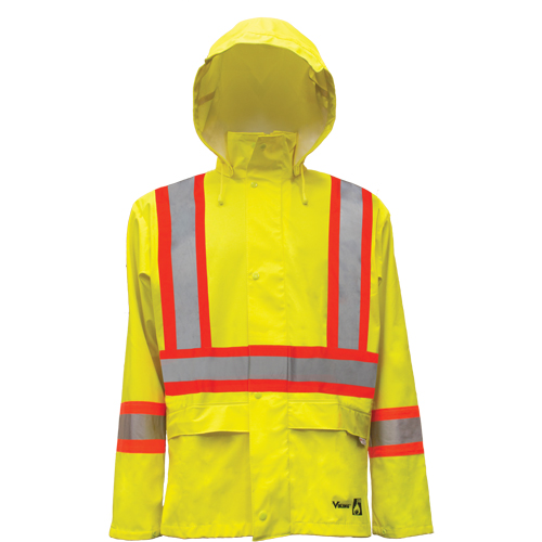 Vestes de s&eacute;curit&eacute; imperm&eacute;ables ignifuges haute visibilit&eacute; en polyur&eacute;thane, Grand, Jaune lime haute visibilit&eacute; Auto-Cam