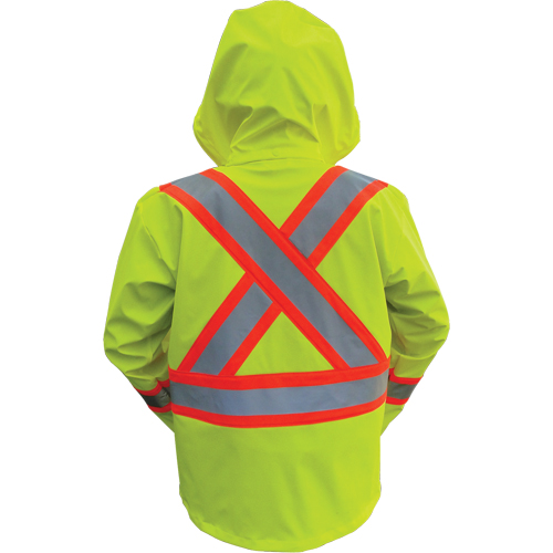 Vestes de s&eacute;curit&eacute; imperm&eacute;ables ignifuges haute visibilit&eacute; en polyur&eacute;thane, Grand, Jaune lime haute visibilit&eacute; Auto-Cam