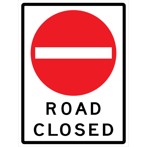 "Road Closed" Roll-Up Traffic Sign, 36" x 48", Vinyl, English with Pictogram Auto-Cam