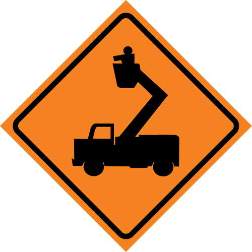 Man in Elevated Bucket Roll-Up Traffic Sign, 29-1/2" x 29-1/2", Vinyl, Pictogram Auto-Cam