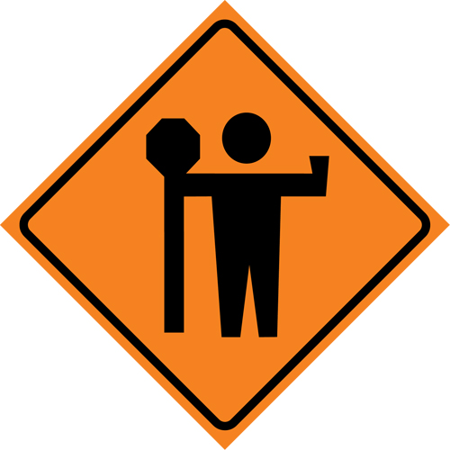 Flagman Roll-Up Sign Traffic Sign, 36" x 36", Vinyl, Pictogram Auto-Cam