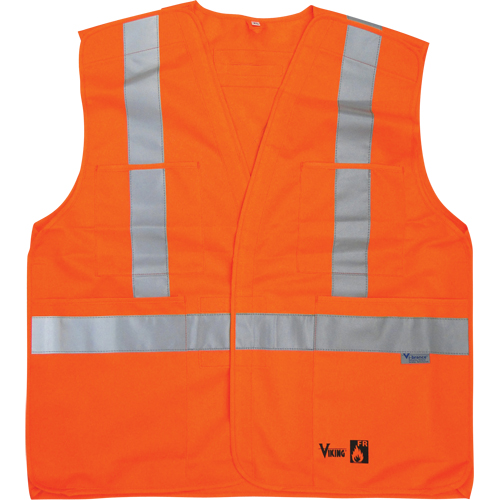 Fire Retardant Safety Vest, High Visibility Orange, Medium/Small, Polyester Auto-Cam