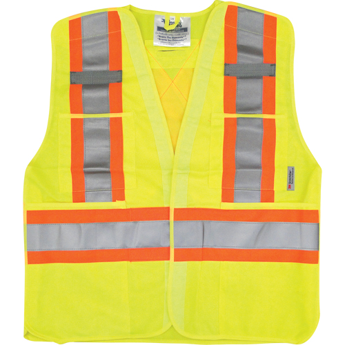 Traffic Safety Vest, High Visibility Lime-Yellow, Medium/Small, Polyester Auto-Cam
