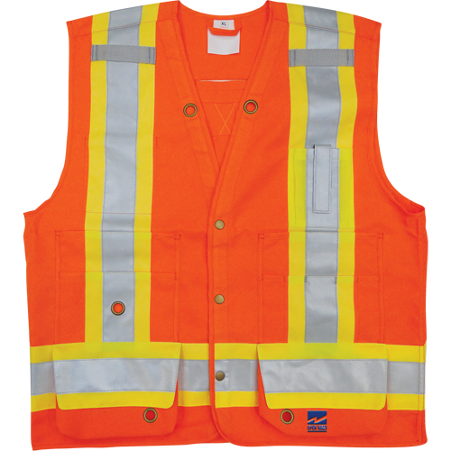 Surveyor Safety Vest, High Visibility Orange, Small, Polyester Auto-Cam