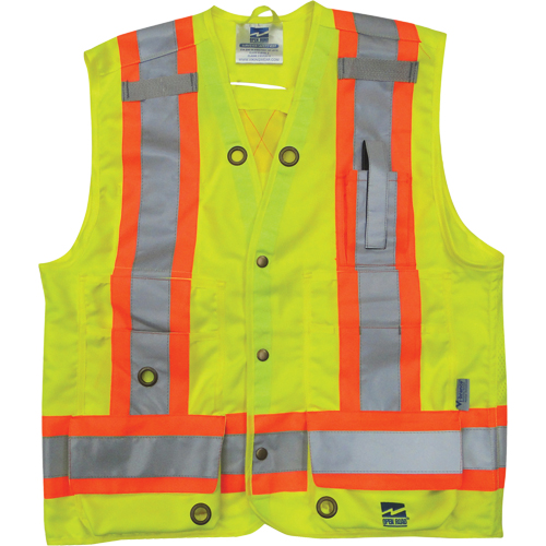 Surveyor Safety Vest, High Visibility Lime-Yellow, Small, Polyester Auto-Cam