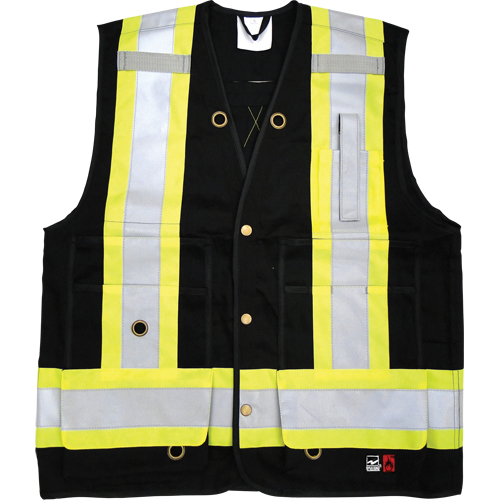 Fire Retardant Surveyor Safety Vest, Black, Small, Cotton Auto-Cam