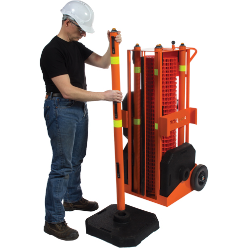 Portable Safety Zone, 100' L, Steel, Orange Auto-Cam