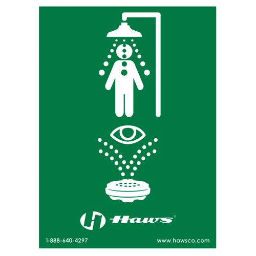 Emergency Shower/Eyewash Sign, 24" x 18", Plastic, Pictogram Auto-Cam