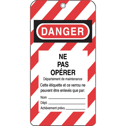 &eacute;tiquettes de verrouillage, Plastique, 3" la x 5-3/4" h, Français Auto-Cam