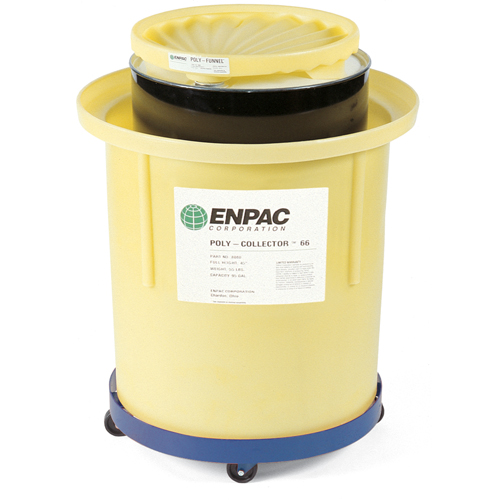 Poly-Collector 66 with Steel Drum, 32.5" dia. x 42" H, 70 US gal. Spill Cap. Auto-Cam