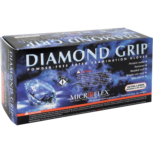 Diamond Grip Examination Gloves, 2X-Large, Latex, 8-mil, Powder-Free, Yellow, Class 2 Auto-Cam