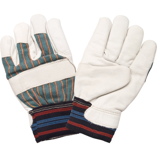 Abrasion-Resistant Winter-Lined Work Gloves, Medium, Grain Cowhide Palm, Cotton Fleece Inner Lining Auto-Cam