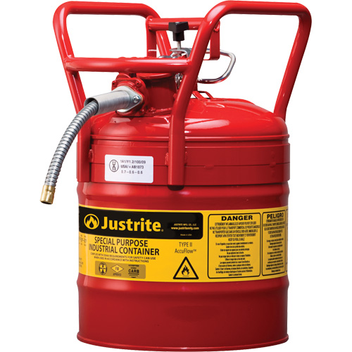 Bidons s&eacute;curitaires D.O.T. de AccuFlow, Type II, Acier, 5 gal. US, Rouge, Homologu&eacute; FM Auto-Cam