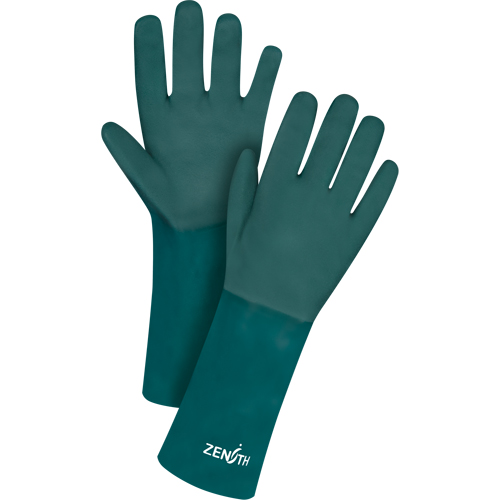 Gants verts &agrave; double enduit, 14" lo, PVC, Doublure en Jersey de coton, 70 mils Auto-Cam