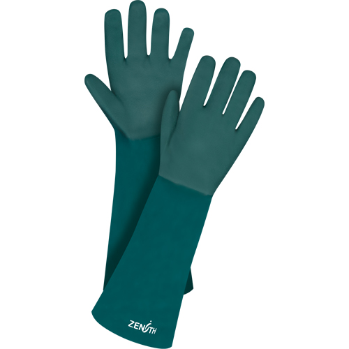 Double Dipped Green Gloves, 18" L, PVC, Cotton Jersey Inner Lining, 70-mil Auto-Cam
