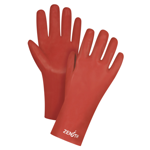Gants rouges &agrave; fini doux r&eacute;sistants aux produits chimiques, Taille 9, 12" lo, PVC, Doublure en Interlock, 47-mil Auto-Cam