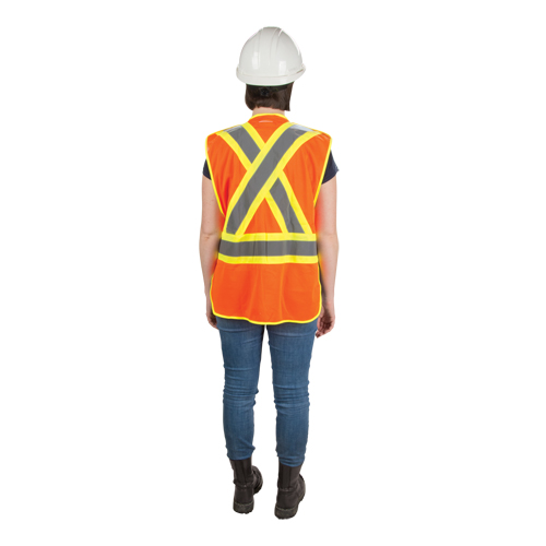 CSA Compliant High Visibility Surveyor Vest, High Visibility Orange, Medium, Polyester Auto-Cam