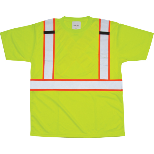 CSA Compliant T-Shirt, Polyester, Medium, High Visibility Lime-Yellow Auto-Cam