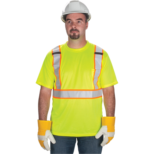 CSA Compliant T-Shirt, Polyester, Medium, High Visibility Lime-Yellow Auto-Cam