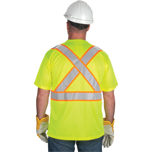 CSA Compliant T-Shirt, Polyester, Medium, High Visibility Lime-Yellow Auto-Cam