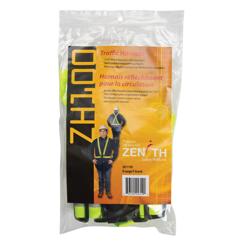 Standard-Duty Safety Harness, High Visibility Lime-Yellow, Silver Reflective Colour, X-Large Auto-Cam